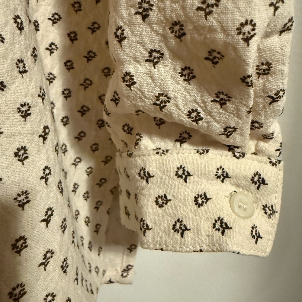Light Cream Button-Down Shirt with Brown Flower Print - Picture 6 of 7